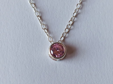 silver chain with 5 mm pink zirconia pendant-anchor chain 45 cm